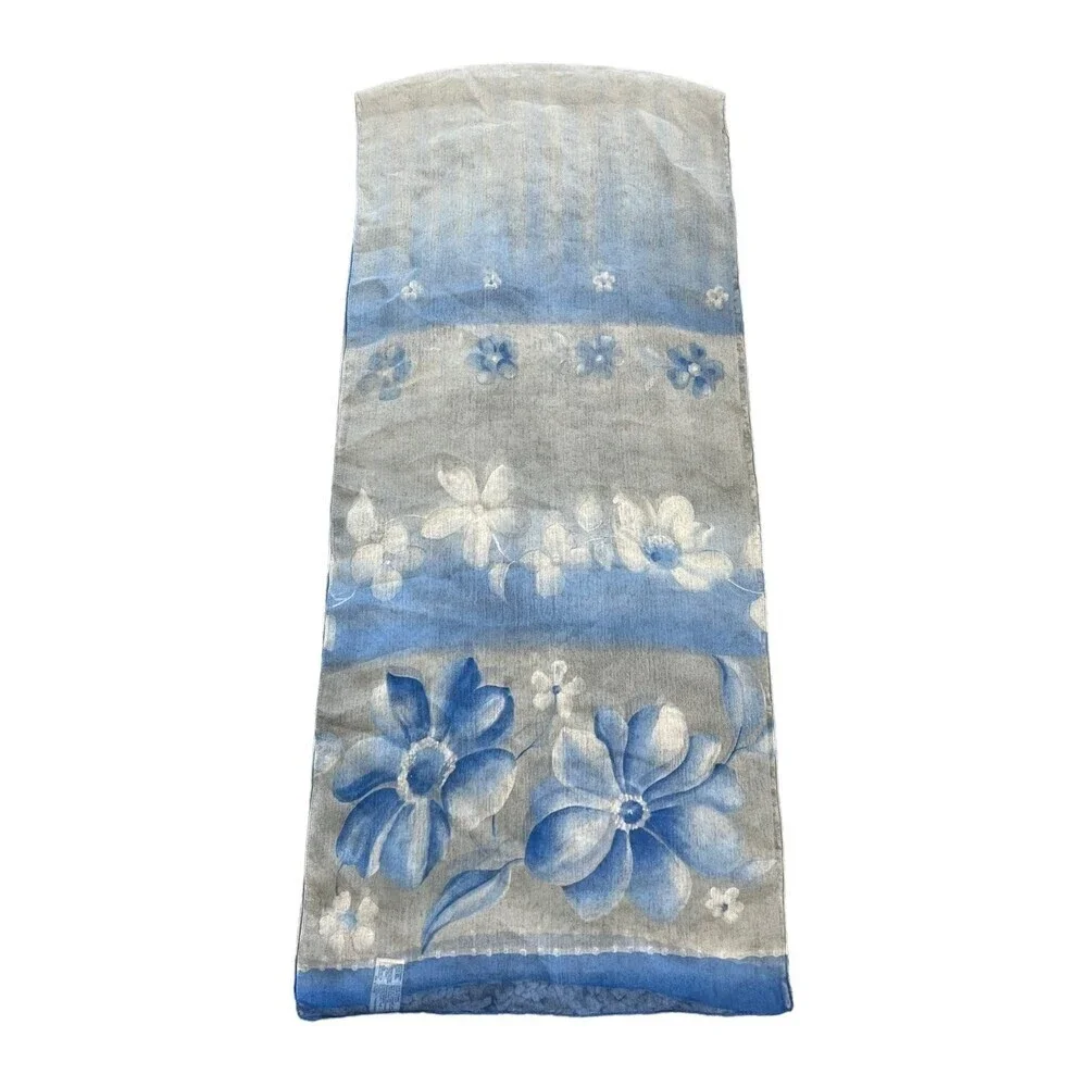 Elaine Gold Blue Floral Large Shawl